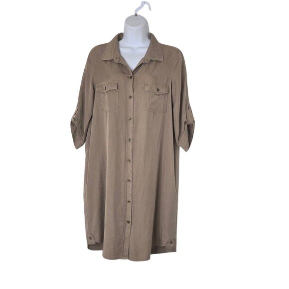 Dex Women's Utility Safari Shirt Dress M Button Front Tab Sleeves Pockets - Picture 1 of 7